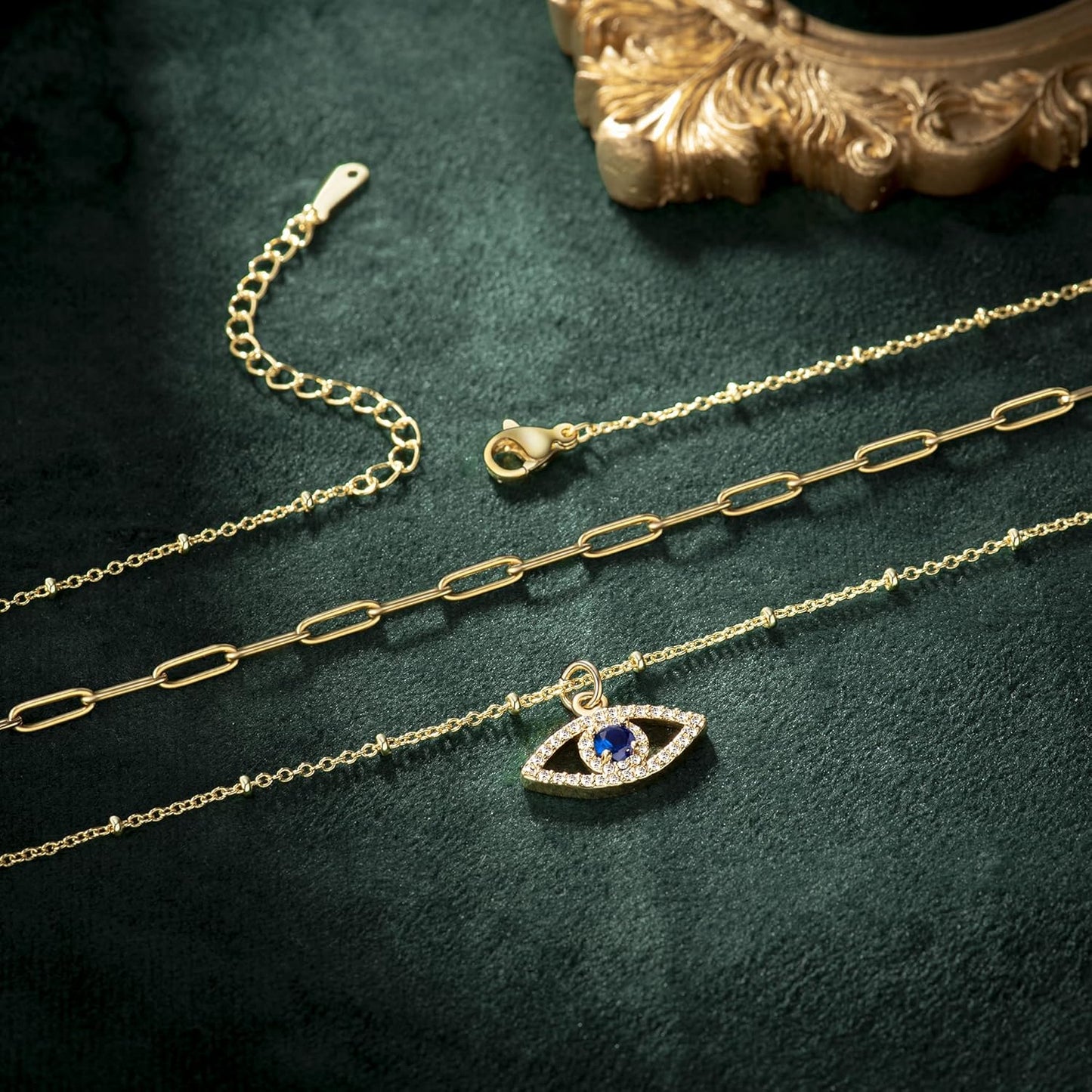 Layered Evil Eye Necklaces for Women 18K Gold Plated Dainty Chocker Necklace Delicate Jewelry Gift for Women Girls(Gold/Silver)