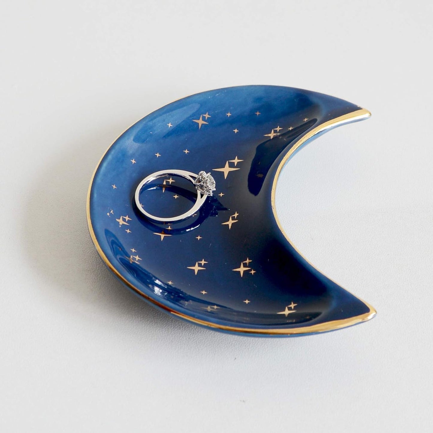 Small Moon Jewelry Dish Tray, Set of 2, Decorative Ceramic Trinket Dish, Modern Accent Tray for Vanity (Blue and White)