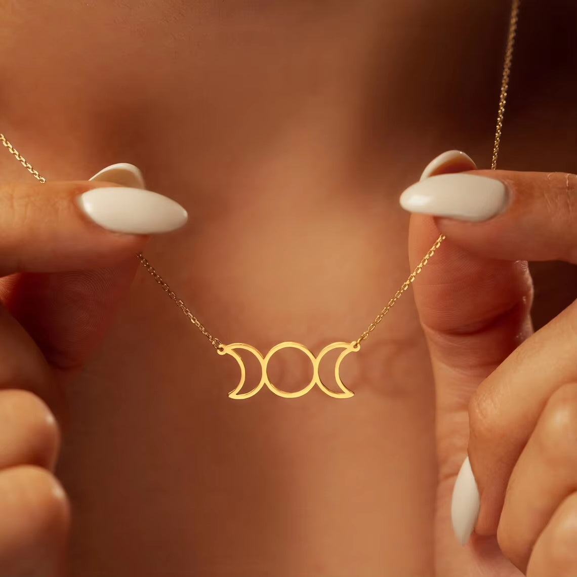 Triple Moon Goddess Hecate Necklace for Women Men Stainless Steel Witch Knot Greek Mythology Chain Jewelry