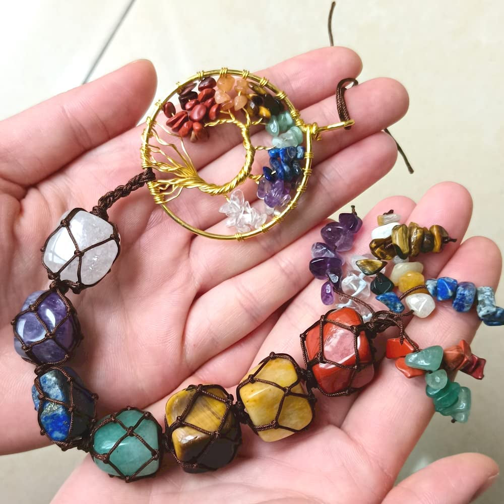7 Chakras Stones Healing Crystals Tree of Life Wall Hanger Tumbled Gemstones Meditation Hanging Ornament Christmas Tree Memorial Hanging Pendant