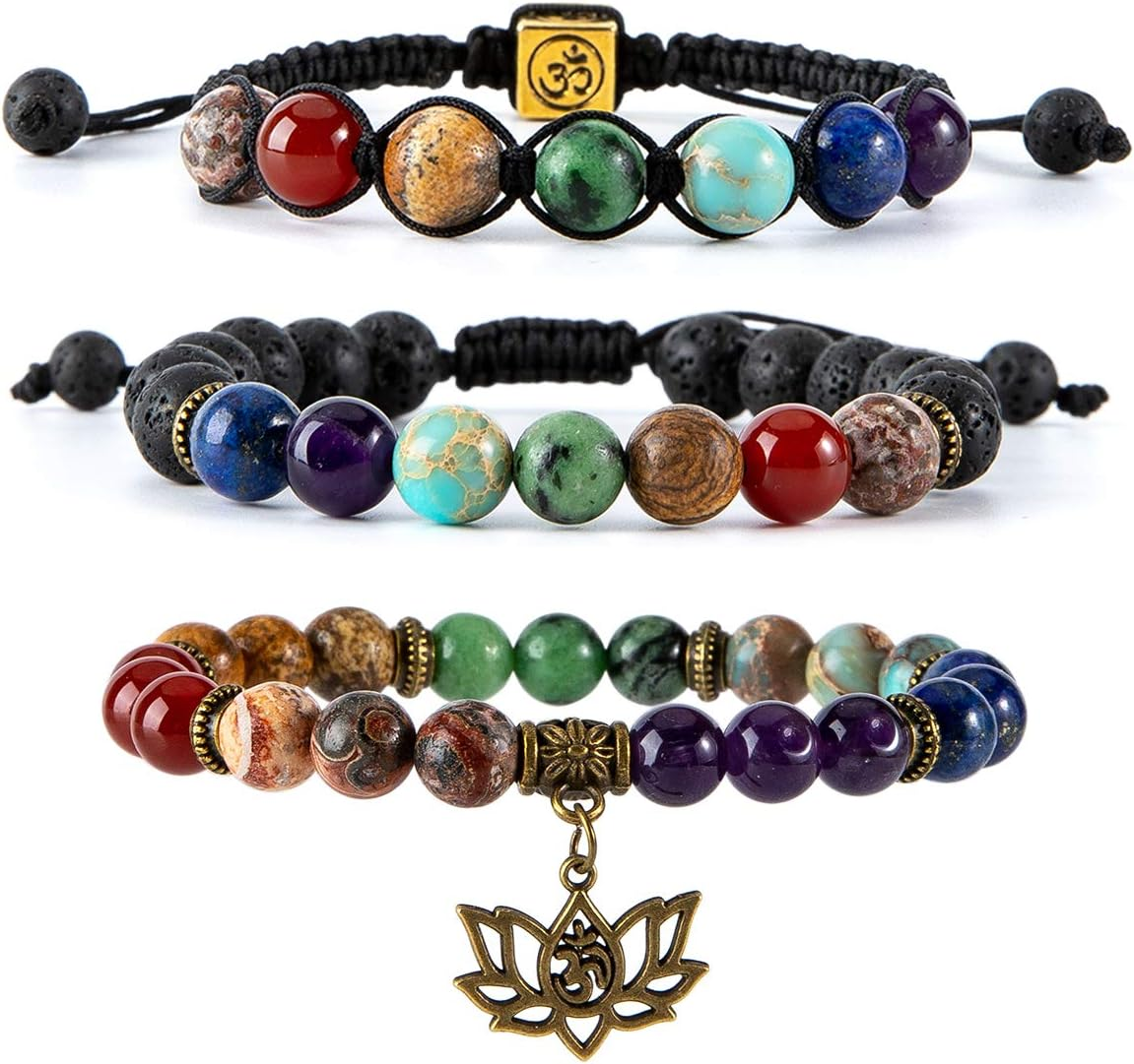 Chakra Bead Bracelets with Real Stones