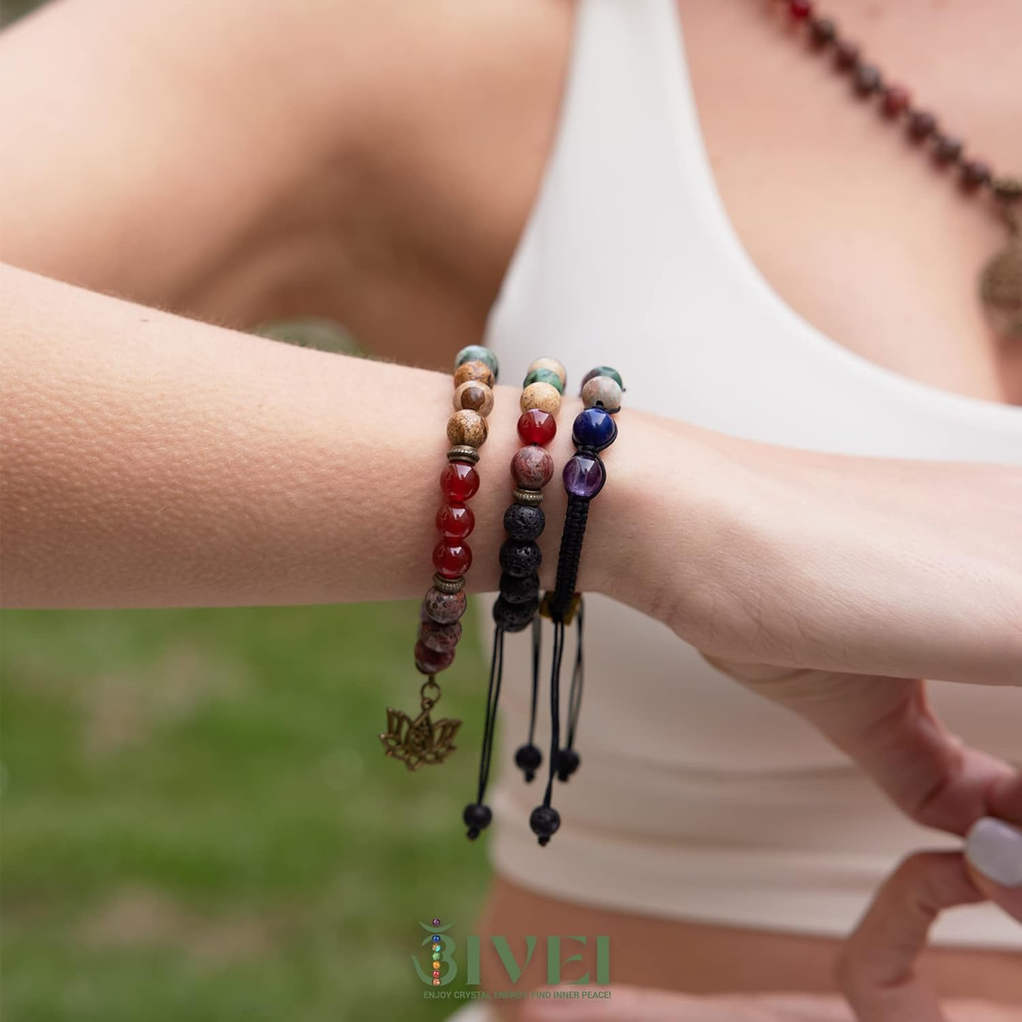 Chakra Bead Bracelets with Real Stones