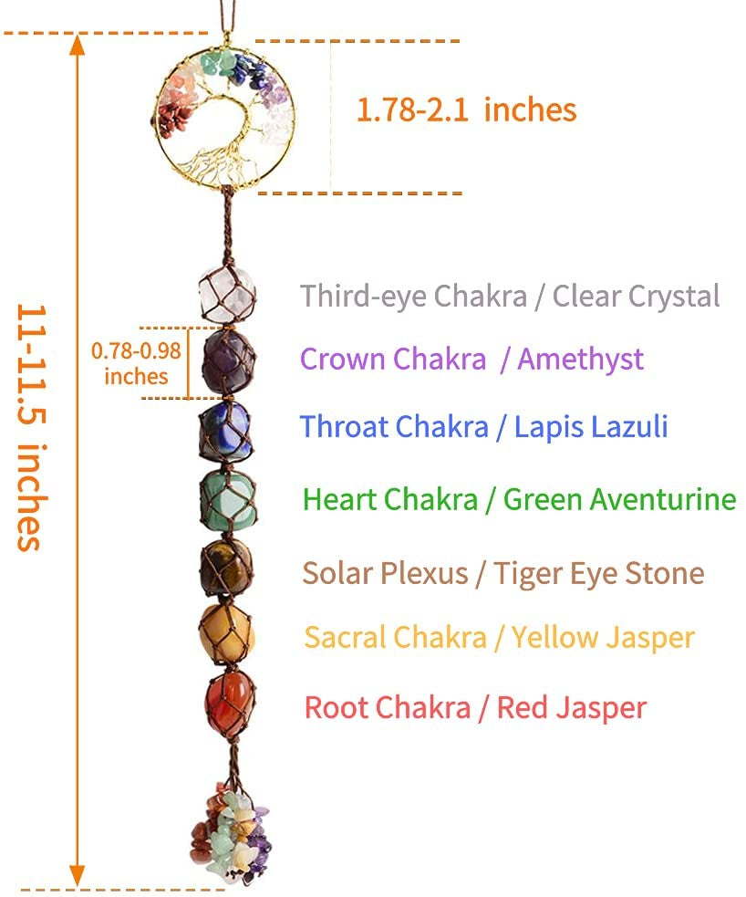 7 Chakras Stones Healing Crystals Tree of Life Wall Hanger Tumbled Gemstones Meditation Hanging Ornament Christmas Tree Memorial Hanging Pendant