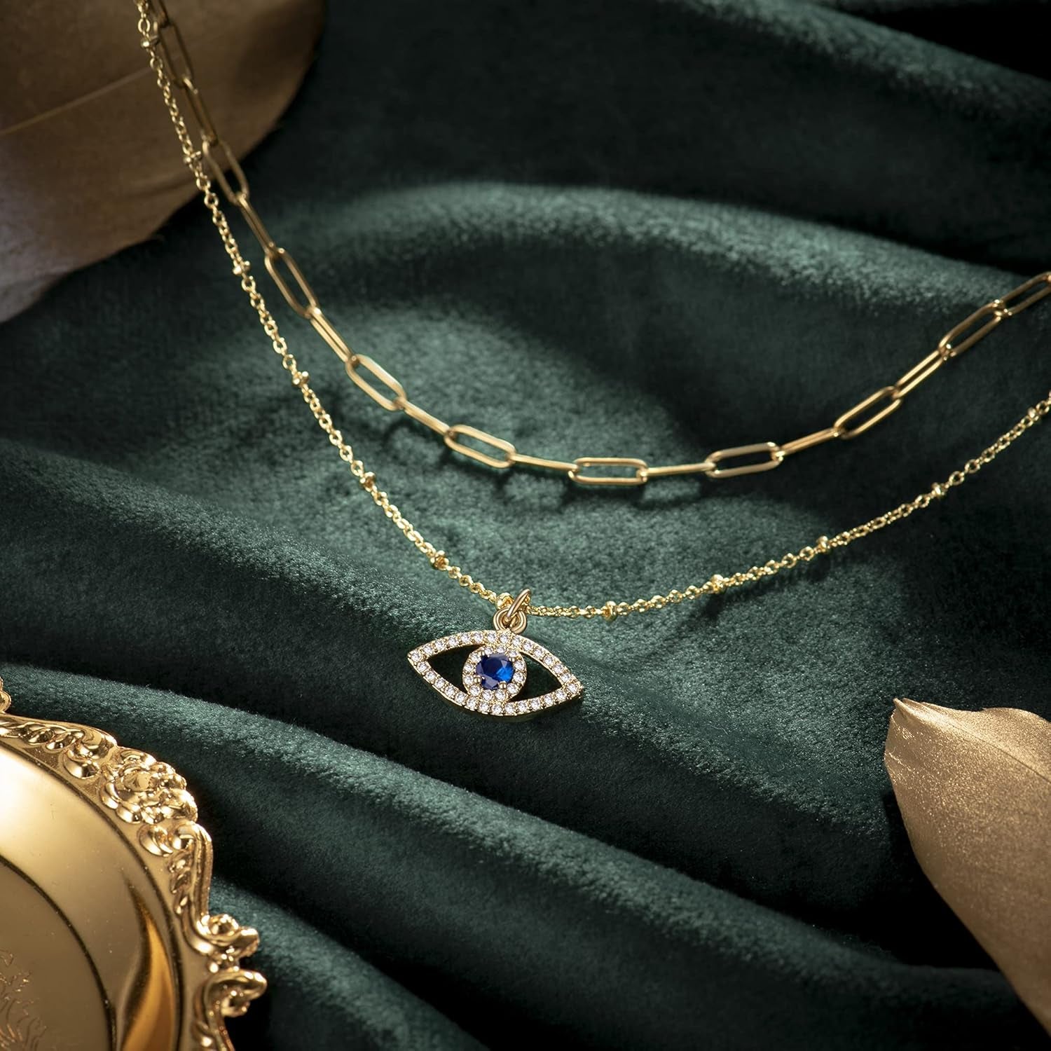 Layered Evil Eye Necklaces for Women 18K Gold Plated Dainty Chocker Necklace Delicate Jewelry Gift for Women Girls（Gold/Silver）
